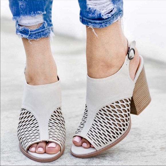 Beige Laser Cut Slingback Bootie - Picture 2 of 3